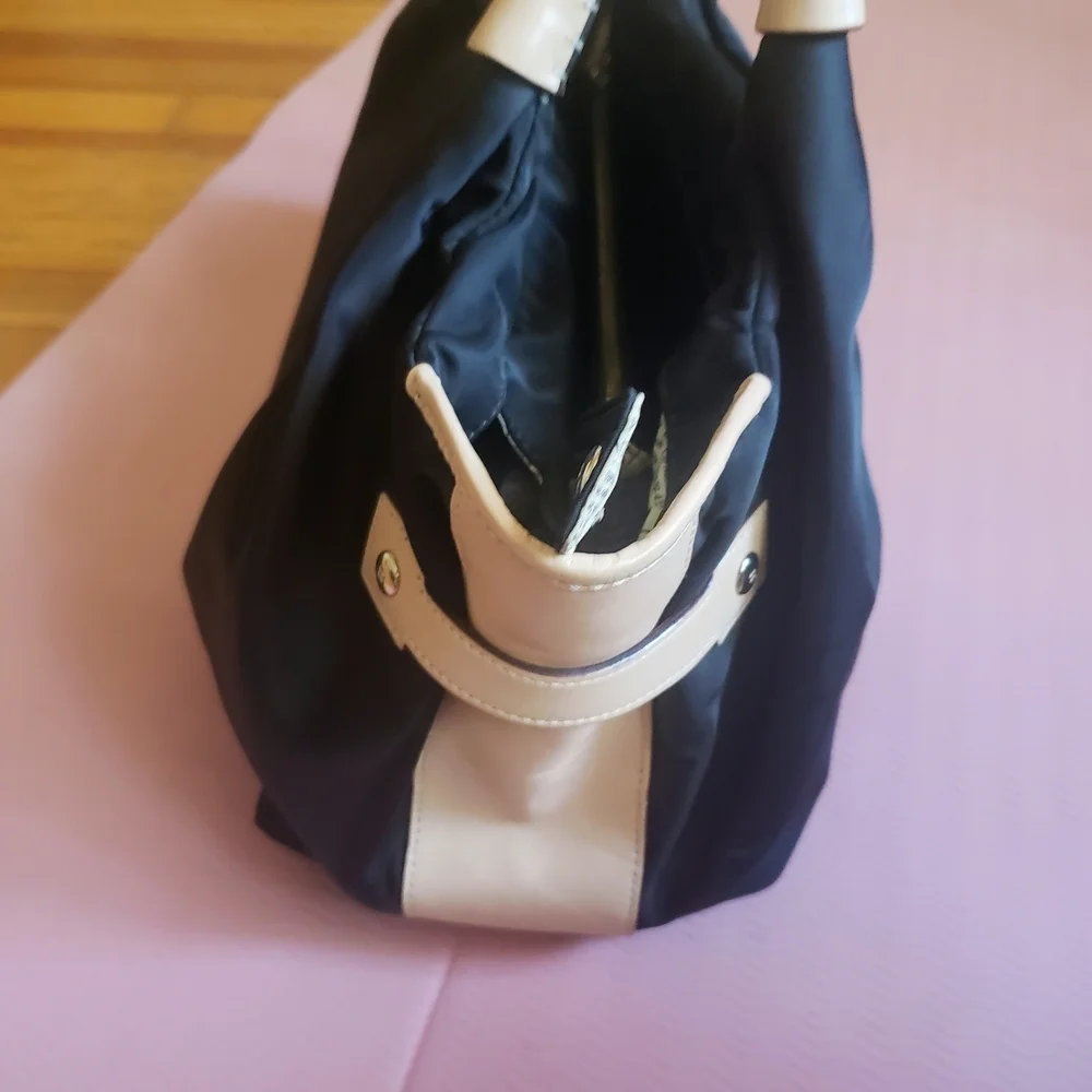 Vintage Y2K Kate Spade Black Stevie Satchel Bag with Newspaper Ad Print Inside